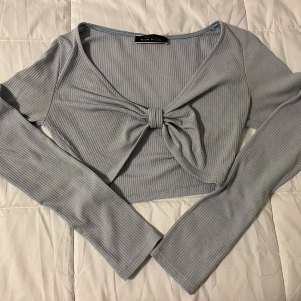 Light Blue Long Sleeve Front Tie Style